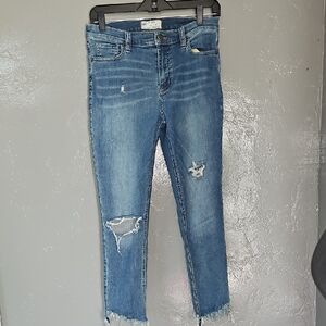 Free People Distressed Blue Cropped Jeans